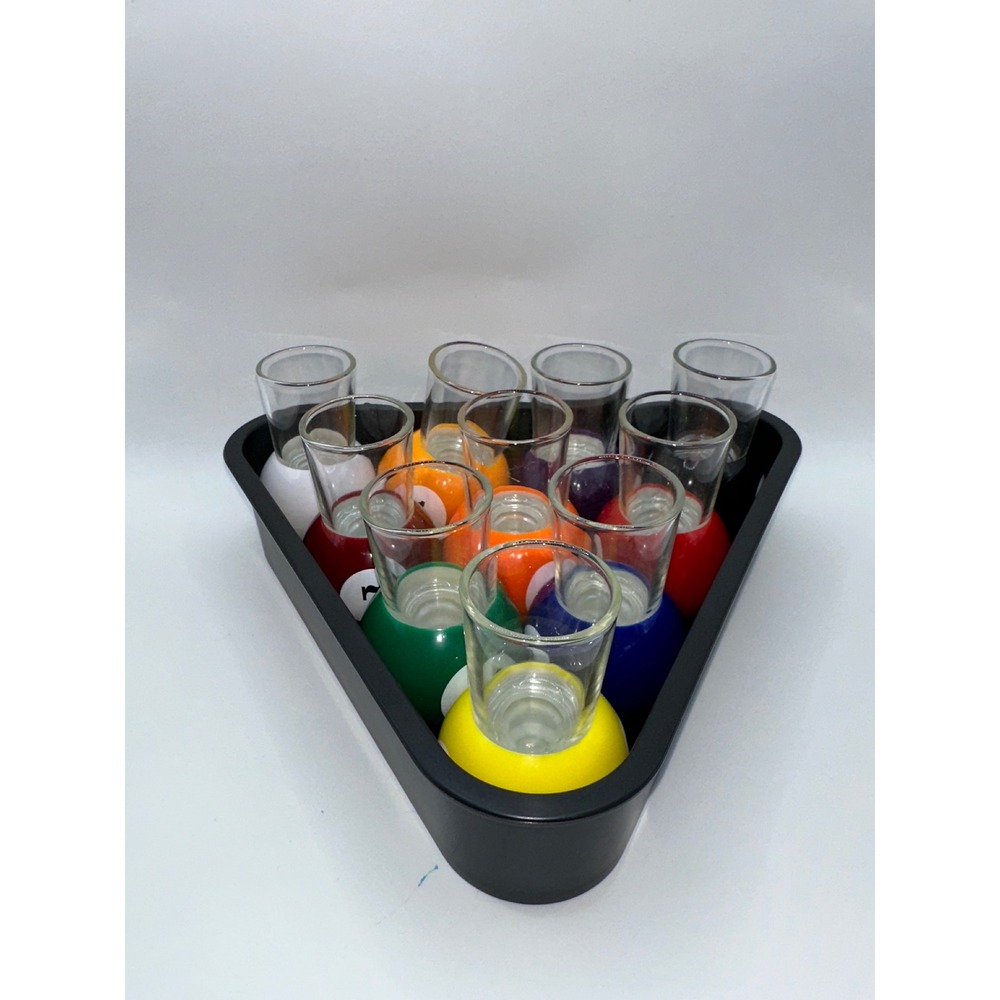 Billiard Pool Ball Shot Glass Set with Triangle Rack 10 Piece Multi Color Bar